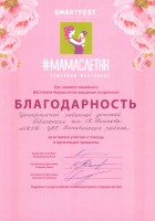 Благодарность ЦРДБ им. А. Пешкова за активное участие в фестивале ''МамаслетНН''. Август 2017 года